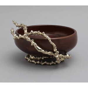 ชามไม้อลูมิเนียมสำเร็จรูปทำจากไม้อะคาเซียชามสลัดสีทองสดใสสำหรับซัพพลายเออร์ขายส่ง - Product Image 2