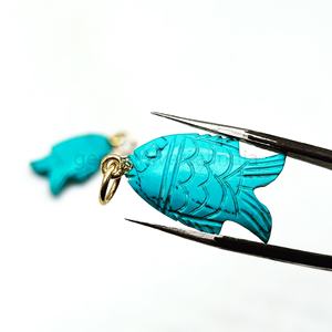<b>Blue</b> Turquoise Fish Carved Gemstone 925 Sterling Silver Charms Gold Plated Fish Carving <b>Beads</b> for Jewelry Pendant Earring Making - Product Image 3
