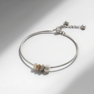 Modern Minimal Yellow Gold Open <b>Bangle</b> Bracelet with Floating Natural Stone Accents Adjustable Luxury <b>Fine</b> Jewelry OEM - Product Image 4