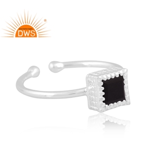 Meilleure qualité en argent Sterling fin naturel noir Onyx pierre précieuse bague réglable bijoux personnalisés pour les femmes cadeau pour elle - Product Image 2