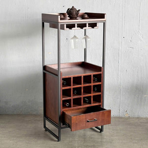 Solid Oak Natural Wood Wine Cabinet Modern Design TPA018 Wine Rack Featuring <b>Iron</b> Aluminium Wine Glass Holder for Dining Chair - Product Image 2