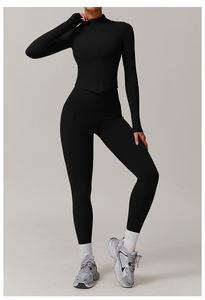 Women's Custom Logo Two-Piece Active Wear Set <b>Knitted</b> Fabric Yoga Sports <b>Leggings</b> and Gym Jackets with Logo on Waist - Product Image 6