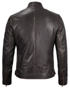 Dodge Mens Rub-off Dark Brown Cafe Racer Chaqueta de cuero - Product Image 2