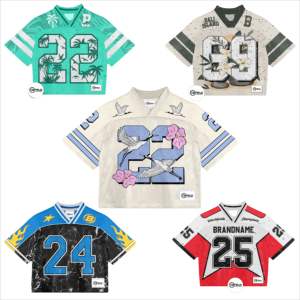 Jersey de fútbol americano personalizable al por mayor para el verano, ropa de calle corta transpirable con hombros caídos y malla corta de talla grande - Product Image 3