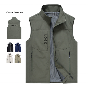 Chaleco de lona transpirable con cremallera para hombre con cuello levantado y bolsillos invisibles, ropa exterior con logotipo personalizado para senderismo, pesca, Viajes - Product Image 5