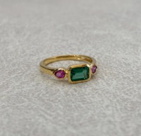 Anillo Ajustable de Oro Chapado con Gemas de Cuarzo Rosa, Esmeralda y Rubí, Ecológico, de Alta Calidad, Casual, Deportivo, para Bodas y Fiestas