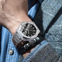BINBOND jam tangan pria, jam tangan kuarsa baja mewah jam tangan pria relojes hombre hadiah suami reloj