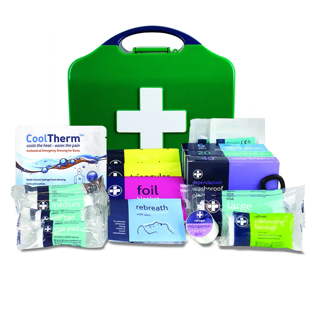 RELIANCE MEDICAL Emergency Travel First Aid Kit Ideal For Car, Office Or Home. Green Integral Aura Box (BS8599-1, Small)