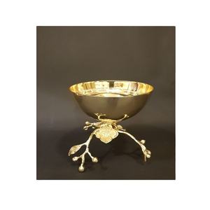 Couleur d'or de conception lourde travaillée par fil métallique de fantaisie moderne avec le support de luxe de conception de feuille pour les bols de service - Product Image 1