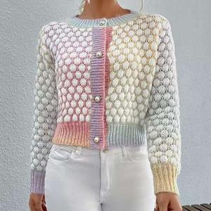 Hot Selling Winter Cardigan Jacket <b>Rainbow</b> Color Ladies <b>Sweater</b> Acrylic Knit Long Sleeve Crop Top Women's Cardigan <b>Sweater</b> - Product Image 4