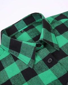 Camisa de Franela a Cuadros Verde y Negra, Camisa Informal de Manga Larga a Cuadros de Algodón para Hombre - Product Image 6