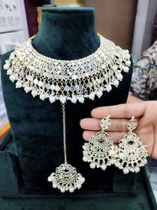 Magnifique ensemble de collier ras du cou avec miroir, bijoux de mariage avec boucles d'oreilles miroir - Product Image 3