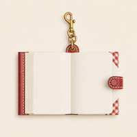 Carnet de recettes personnalisé LABON A7, couverture crème à motif Gingham, dos en cuir rouge motif citron et herbes, fermeture à pression, clip mousqueton, OEM ODM