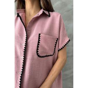 Camisas de Lino Rosa Pastel para Mujer Topshow, Blusas y Tops con Costura de Pastor, Venta al Por Mayor - Product Image 2