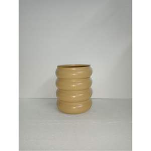 Vase à fleurs ondulé minimaliste bohème - Vase à bourgeons en terre neutre mate - Vase décoratif ondulé esthétique pour fleurs séchées - Product Image 1