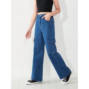 OSCA INTERNATIONAL Women's High Rise Dark Blue <b>Denim</b> Jeans 6-Pocket Cargo <b>Stretch</b> Fabric Breathable Eco-Friendly Durable Vintage - Product Image 5