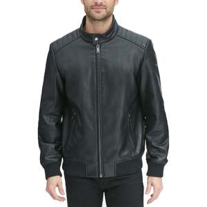 Giacca da Moto Trapuntata da Uomo DKNY in Vera Pelle Nera con Colletto Rialzato, Taglie XS-XL, Rivestita per l'Autunno - Product Image 1