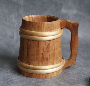 Tasses à bière en bois tasse en bois marron rétro faite à la main naturelle de qualité supérieure avec poignée pour thé café vin bière boissons chaudes - Product Image 1