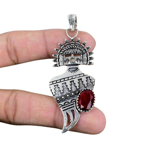 Handmade 925 Sterling Silver Boho Style <b>Pendant</b> Trending <b>Garnet</b> Gemstone Jewelry with Rhodium Plating Women's Gift for Girls - Product Image 1
