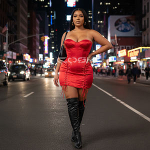 Robe de soirée de style vintage de qualité supérieure, en satin rouge, avec corset et détail de laçage sur le côté, robe moulante - Product Image 3