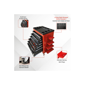 Movable Wheeled <b>Tool</b> <b>Cabinet</b> Cart 6 Lockable Drawers 74-Piece Red Stainless Steel - Product Image 1
