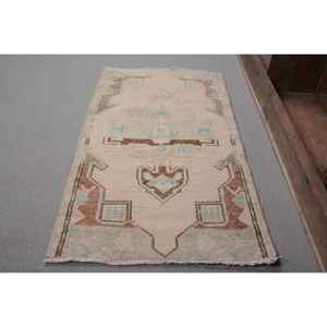 Alfombra turca vintage de 1,6x2,9 pies, tejido plano de lana azul beige con patrón de retazos para decoración de sala de estar o uso en el pasillo - Product Image 2