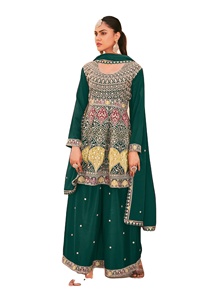 Traje Palazzo bordado pesado para mujer Hermoso Chinon Salwar Kameez Ropa de fiesta para festivales Ocasiones especiales India - Product Image 2