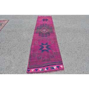 Vintage 2.7x11.2 ft Rug, <b>Runner</b> Turkish Rug, <b>Red</b> Solid Wool Rug - Product Image 1