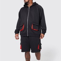 Prix bas Ensemble short à capuche surdimensionné deux pièces à manches courtes Survêtement de fitness respirant imprimé logo personnalisé pour hommes/femmes