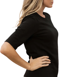 T-shirt à manches longues pour femme, noir, poids lourd, col rond, 100% coton biologique de luxe, pré-rétréci, certifié GOTS, coupe premium - Product Image 3