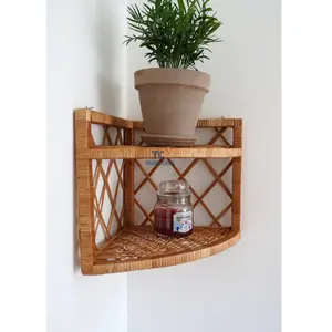 Rattan Wall Indoor Decor Multi purpose Rattan Shelf Decorative Wall Mounted Type Bamboo Floating Shelf For Wall