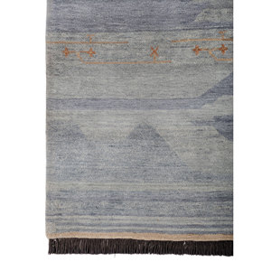 Alfombra Manchaha Lub-01 Azul, Tejida a Mano con Lana y Seda, Diseño Abstracto para Decoración de Sala de Estar, Hecha en Jaipur, EE. UU. - Product Image 4