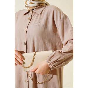 Camisa Larga Abotonada Madera Beige - Product Image 1