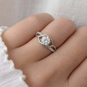 NOVAMART Fine 1 Carat Moissanite Diamond <b>Solitaire</b> <b>Ring</b> in <b>Silver</b> Free Size for Women Your Queen Wholesale Export - Product Image 1