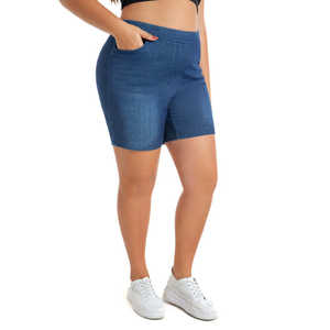 Shorts en jean stretch taille haute bleu clair pour femme, coupe décontractée, poches, respirant, essentiel d'été, jambe droite - Product Image 6
