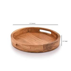 Plateau de service en bois d'acacia élégant et écologique fait à la main Finition polie décorative de haute qualité Poignée en métal facile à nettoyer - Product Image 5