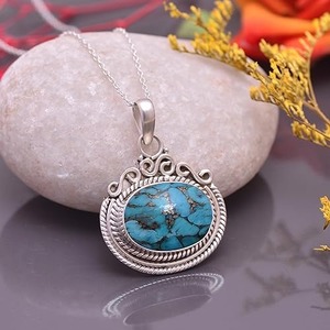 Venta al por mayor de piedras preciosas turquesa, colgante de collar de joyería fina de Plata de Ley 925 con sello 925, joyería colgante de plata - Product Image 4