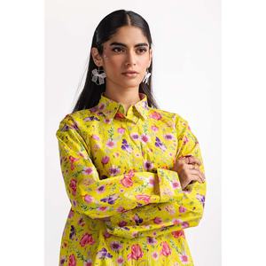 ชุดเซ็ตยีนส์พิมพ์ลายดิจิตอลสีเขียวมะนาวสำหรับผู้หญิง ผ้าไลคร่า 2 ชิ้น ไซส์ XXL เสื้อและกางเกงขาสั้นทรงสุภาพ เสื้อตัวสั้นและกางเกงขายาว - Product Image 2