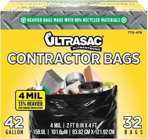 Bolsas de Basura Ultrasac Extra Resistentes para Contratistas, 42 Galones, 4 Mil, Negras, 33 x 48 Pulgadas, Paquete de 32 con Cierres - Product Image 4