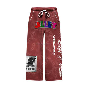 Pantalon de survêtement en molleton de coton brossé de haute qualité 320 GSM vert foncé avec imprimé graphique et broderie appliquée - Product Image 4