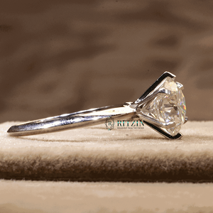 Juego de diamantes de corte redondo de 6 puntas, anillo de compromiso de estilo solitario para ella/mujer - Product Image 5