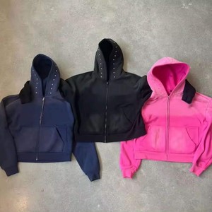 Lavage à l'acide en détresse Sweat à capuche en coton éponge française Lavage à l'acide Vintage Logo personnalisé Surdimensionné Stone Wash Sun Faded Distressed Hoodies - Product Image 2