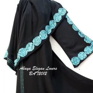 Silk Rose Work On Black Abaya For Muslim Womens Weddings Wear