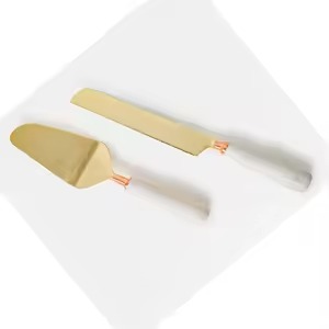 Elegante juego de servidor de pasteles con mango de mármol Cuchillo de postre Premium Herramientas para hornear de alta calidad para servir pasteles y celebraciones - Product Image 4
