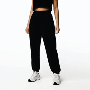 Bas de jogging coupe décontractée pour femmes 60% coton 40% polyester poignets élastiques survêtement polaire établi pour l'hiver noir - Product Image 2