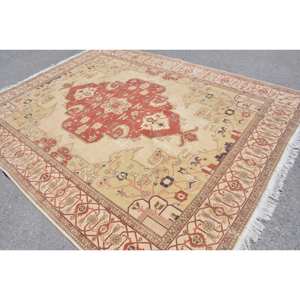 พรมปูพื้นสไตล์วินเทจแบบตุรกีสีเบจสีแดง8.2 x 10.7ft พรมข้างเตียงทำจากผ้าขนสัตว์ผืนใหญ่สำหรับห้องโถงห้องนอนพรมยางที่สมบูรณ์แบบ - Product Image 4