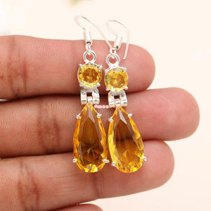 Vente en gros de boucles d'oreilles pendantes en argent sterling 925, vintage, citrine naturelle, pierre hydro, forme poire, 8 à 11 mm, certifiées IGI - Product Image 5