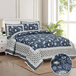 Beautiful Hand Block Printed Cotton Filling Quilt For Colorful Floral Printed Bed Decor Quilt For Home Decor