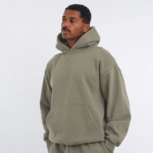 Sweat à capuche surdimensionné en molleton uni teint en hiver, broderie et logo personnalisés OEM, ourlet brut, streetwear, 100% coton, homme - Product Image 2