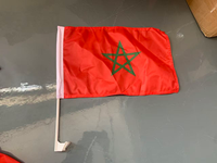 Drapeau de voiture personnalisé en polyester du Maroc 18'' x 12'' (30cm x 45cm) avec mât en plastique – Bannière durable